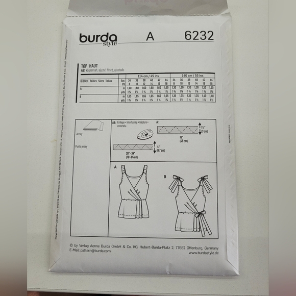 ✨4/$20✨ Burda 6232 Top sewing Pattern Uncut Size 8-18 DIY Supplies - Picture 2 of 6